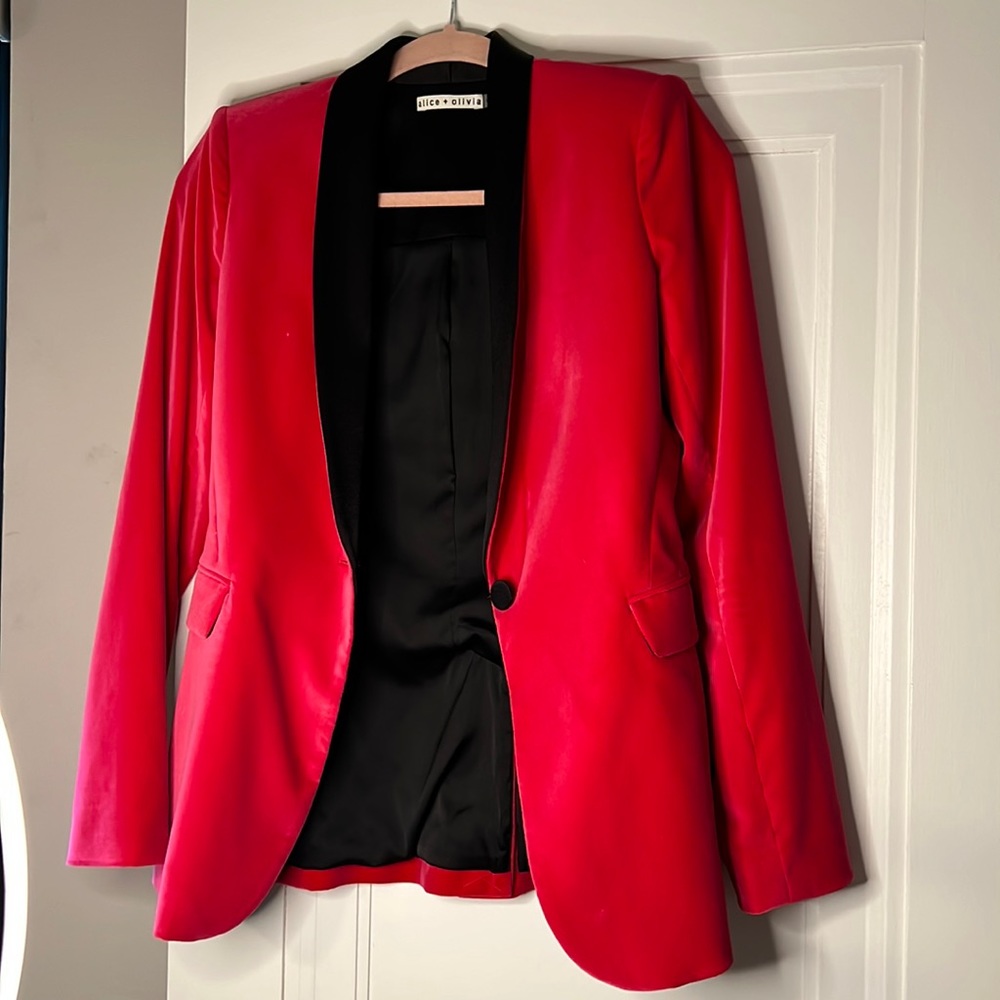 Alice and Olivia tuxedo coat, Pink and black crushed velvet